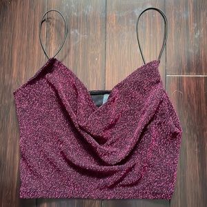 Pink sparkly going out cowl neck crop top